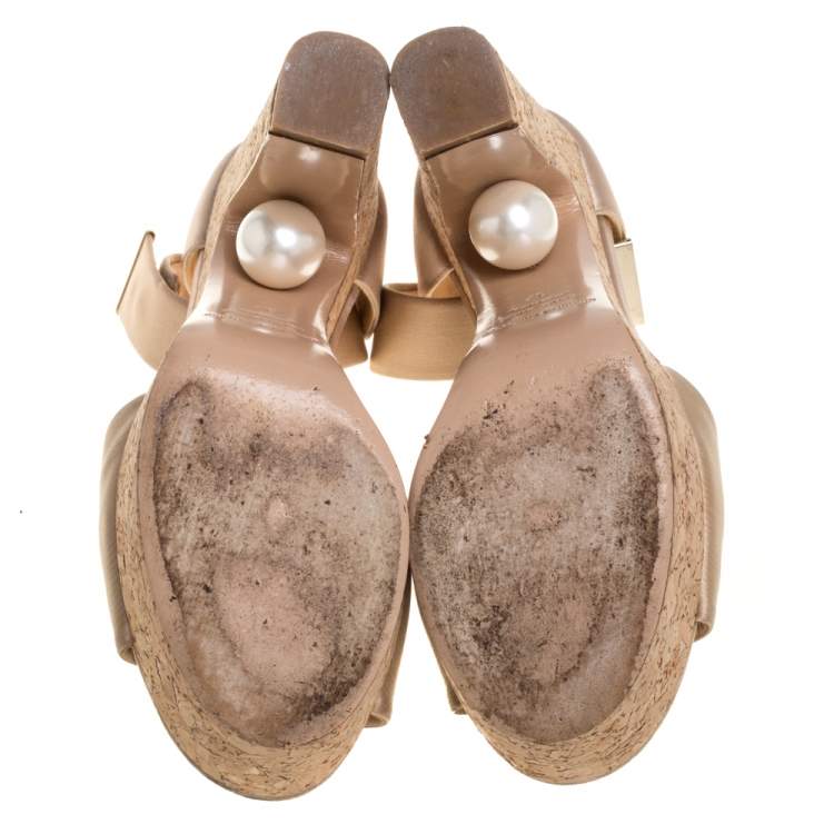 Pre Owned Nicholas Kirkwood Beige Satin Platform Sandals Size 37