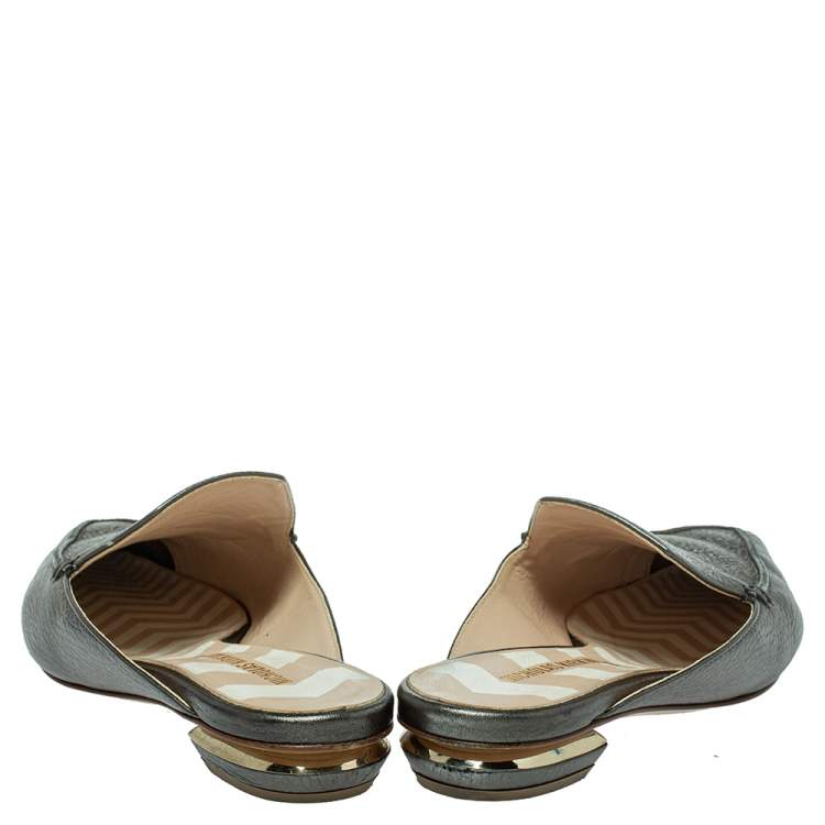 Pre Owned Nicholas Kirkwood Green Leather Beya Flat Mules Size 36
