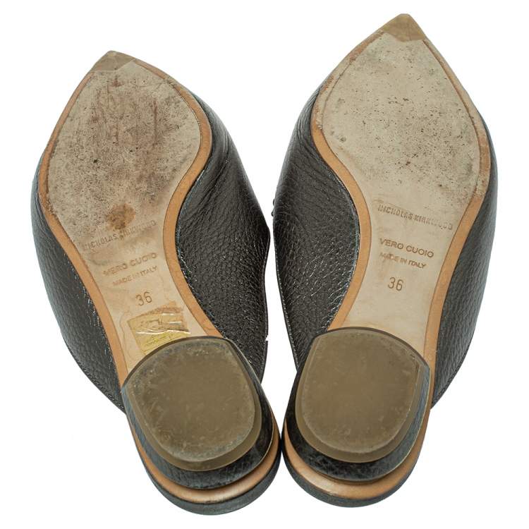 Pre Owned Nicholas Kirkwood Green Leather Beya Flat Mules Size 36
