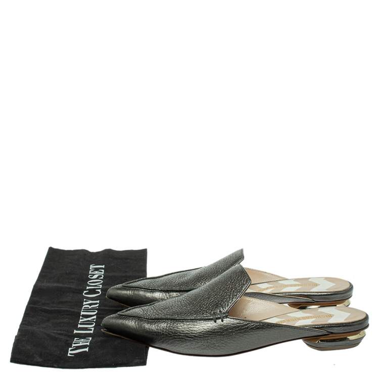 Pre Owned Nicholas Kirkwood Green Leather Beya Flat Mules Size 36