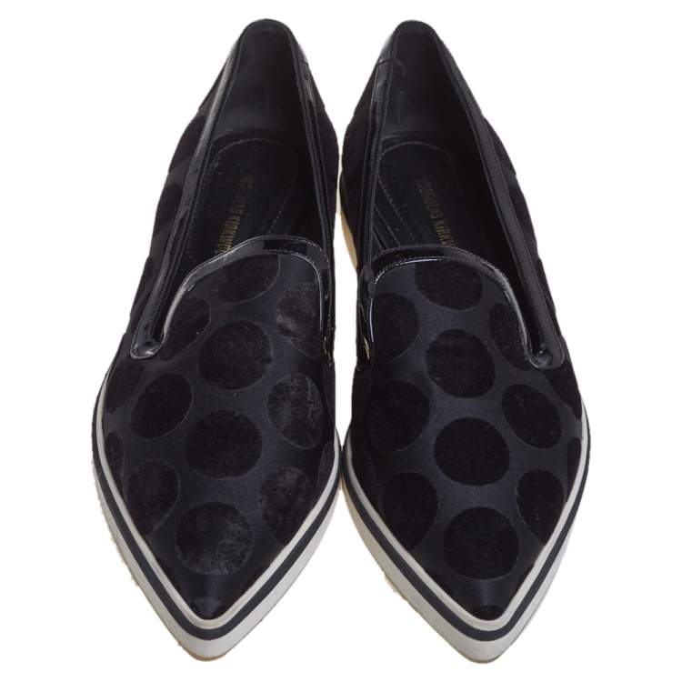 Pre Owned Nicholas Kirkwood Black Velvet And Patent Leather Pointed Toe Flats Size 36