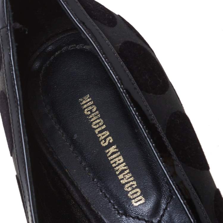 Pre Owned Nicholas Kirkwood Black Velvet And Patent Leather Pointed Toe Flats Size 36