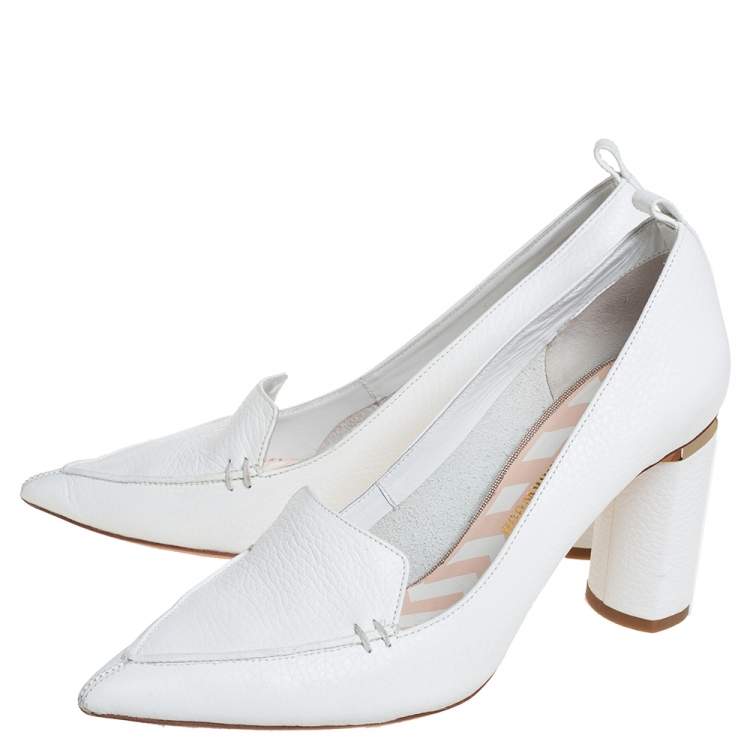 Pre Owned Nicholas Kirkwood White Leather Beya Pumps Size 37.5