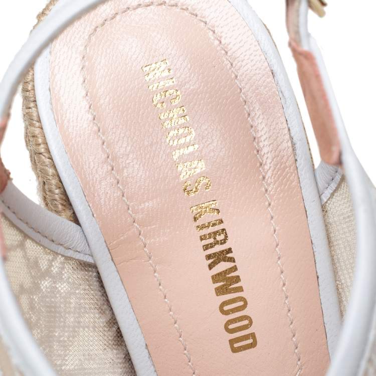 Pre Owned Nicholas Kirkwood White Lace Wedge Platform Ankle Strap Espadrilles Size 35.5
