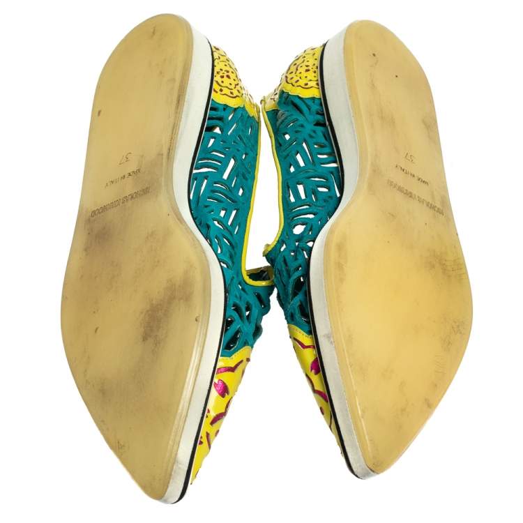 Pre Owned Nicholas Kirkwood Multicolor Patent Leather And Suede Slip On Sneakers Size 37
