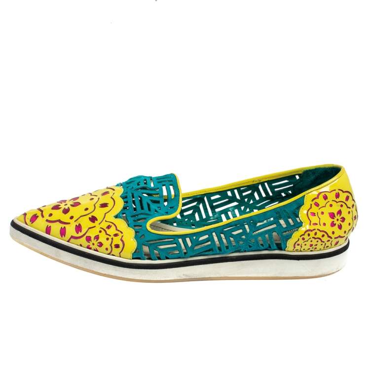 Pre Owned Nicholas Kirkwood Multicolor Patent Leather And Suede Slip On Sneakers Size 37