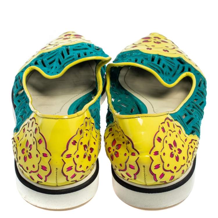 Pre Owned Nicholas Kirkwood Multicolor Patent Leather And Suede Slip On Sneakers Size 37