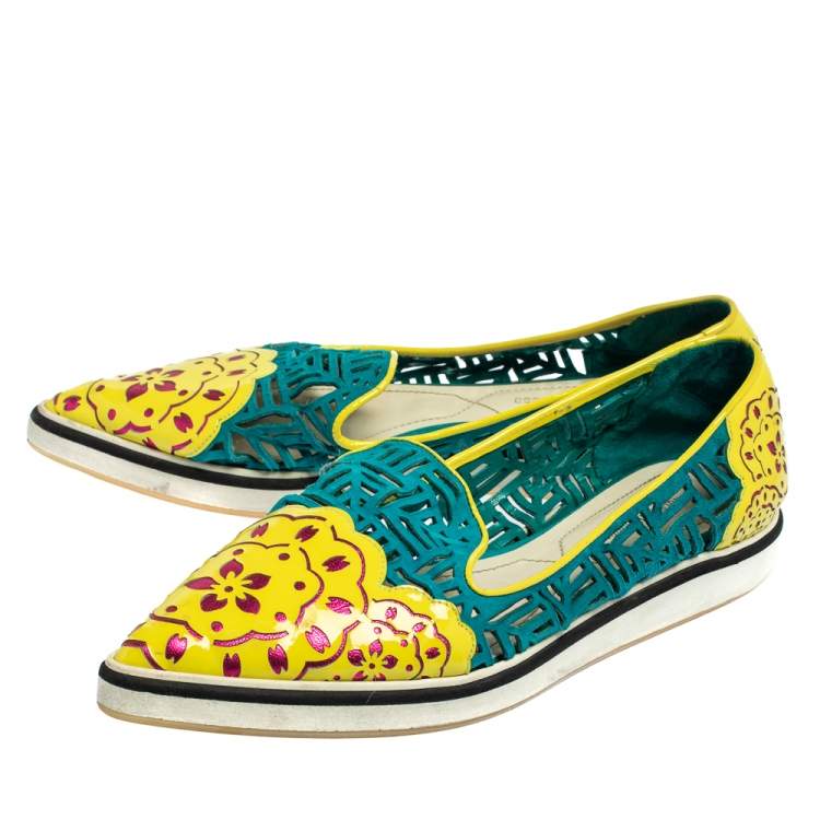 Pre Owned Nicholas Kirkwood Multicolor Patent Leather And Suede Slip On Sneakers Size 37