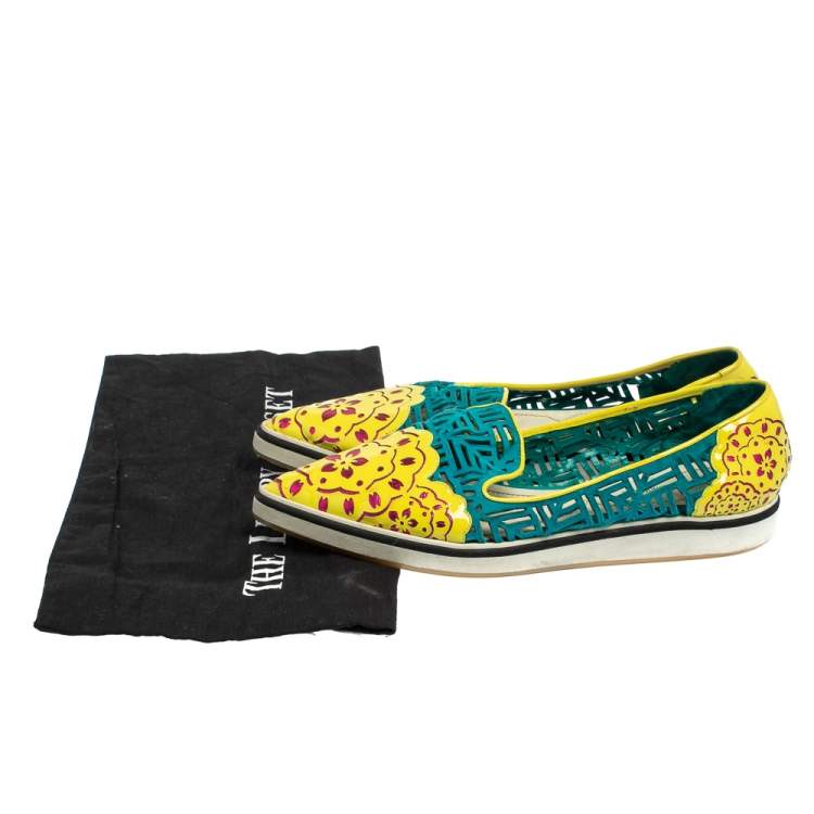 Pre Owned Nicholas Kirkwood Multicolor Patent Leather And Suede Slip On Sneakers Size 37