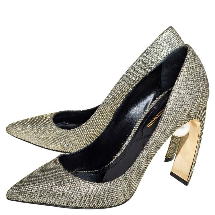 Pre Owned Nicholas Kirkwood Gold Glitter And Lurex Pointed Toe Block Heel Pumps Size 38