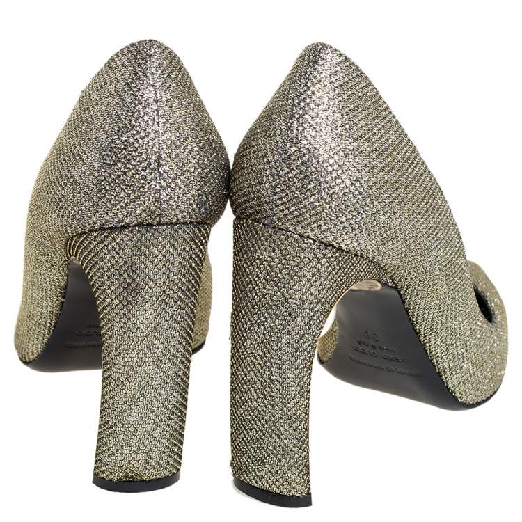 Pre Owned Nicholas Kirkwood Gold Glitter And Lurex Pointed Toe Block Heel Pumps Size 38