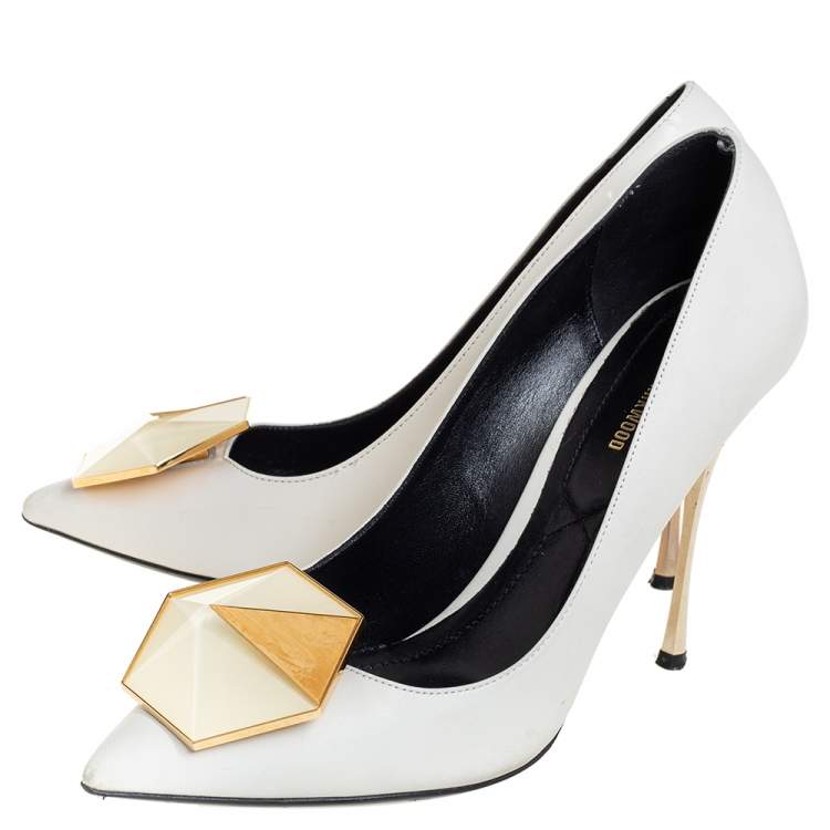 Pre Owned Nicholas Kirkwood White Leather Hexagon Pointed Toe Pumps Size 38.5