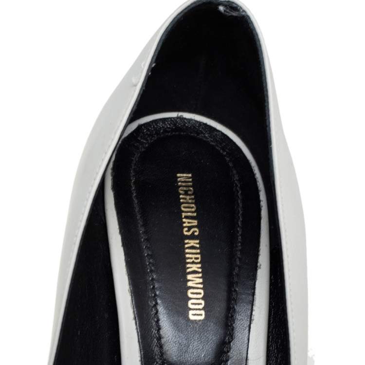 Pre Owned Nicholas Kirkwood White Leather Hexagon Pointed Toe Pumps Size 38.5