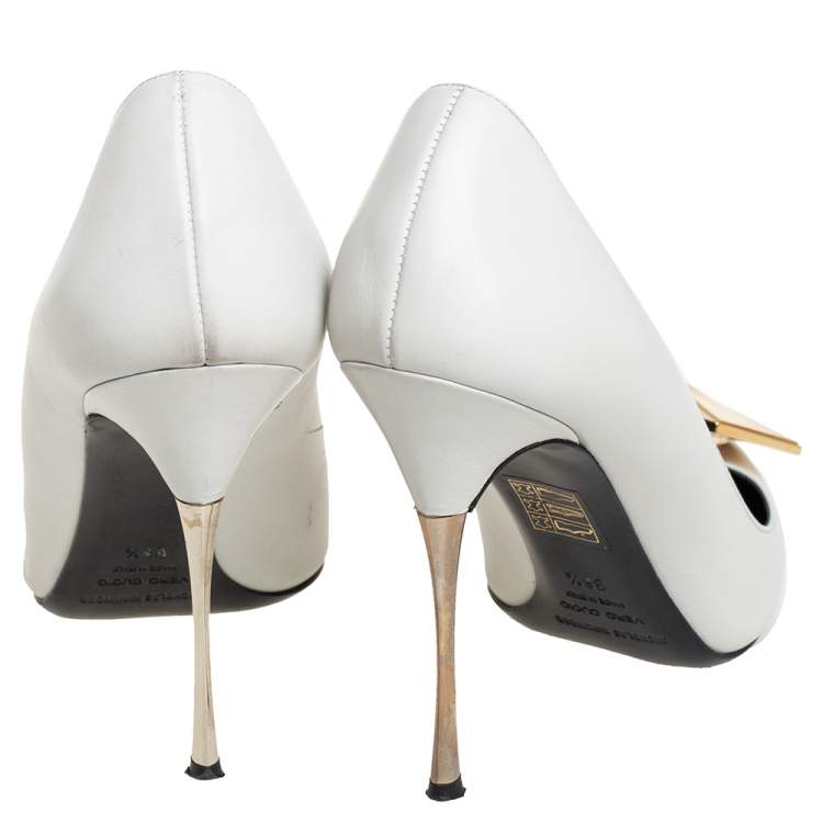 Pre Owned Nicholas Kirkwood White Leather Hexagon Pointed Toe Pumps Size 38.5