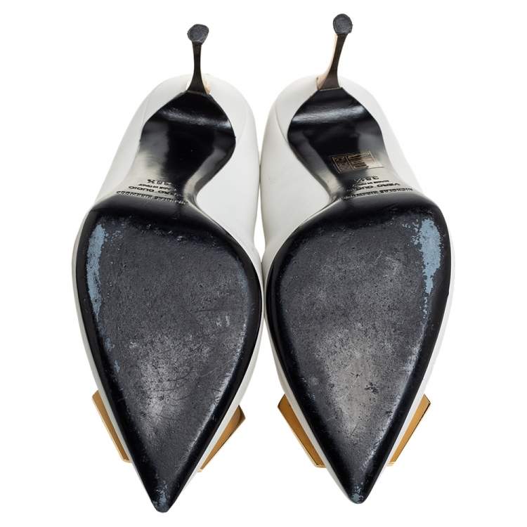 Pre Owned Nicholas Kirkwood White Leather Hexagon Pointed Toe Pumps Size 38.5