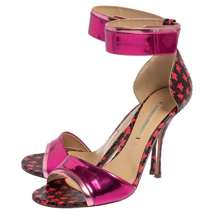 Pre Owned Nicholas Kirkwood Pink Patent And Snakeskin Leather Ankle Strap Sandals Size 37