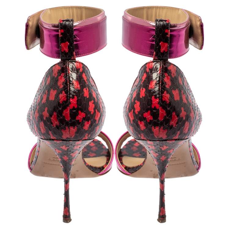 Pre Owned Nicholas Kirkwood Pink Patent And Snakeskin Leather Ankle Strap Sandals Size 37