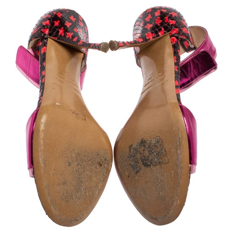 Pre Owned Nicholas Kirkwood Pink Patent And Snakeskin Leather Ankle Strap Sandals Size 37