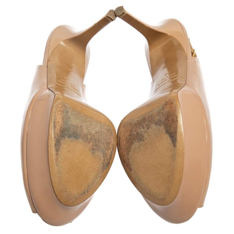 Pre Owned Nicholas Kirkwood Beige Patent Leather Peep Toe Slingback Sandals Size 39