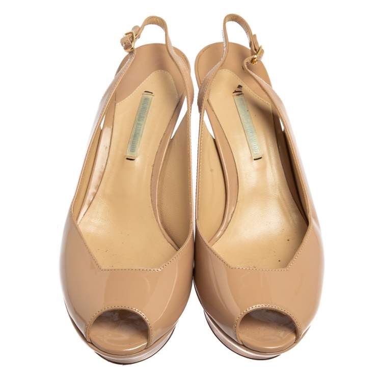 Pre Owned Nicholas Kirkwood Beige Patent Leather Peep Toe Slingback Sandals Size 39