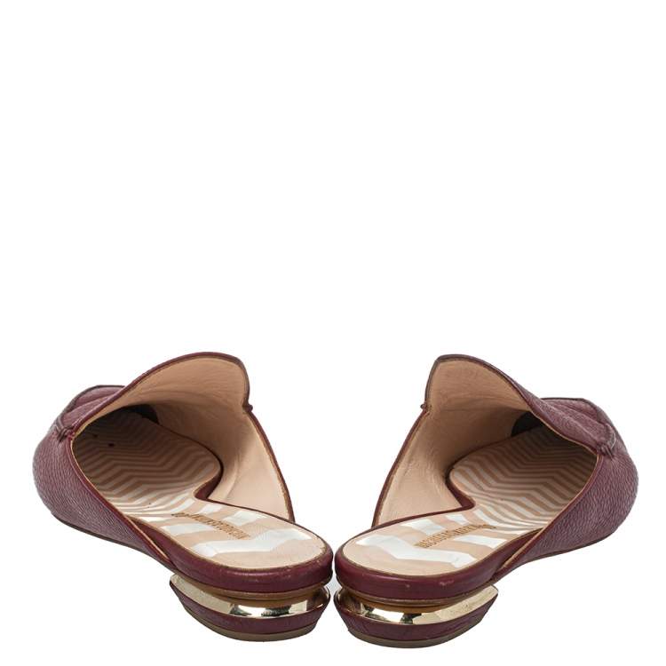 Pre Owned Nicholas Kirkwood Burgundy Leather Beya Mules Sandals Size 39.5