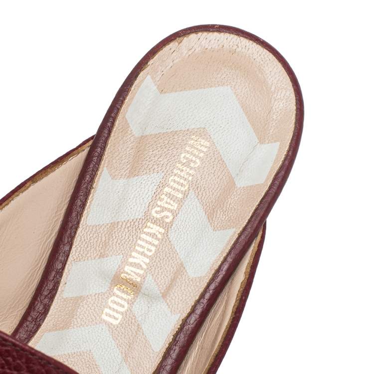 Pre Owned Nicholas Kirkwood Burgundy Leather Beya Mules Sandals Size 39.5