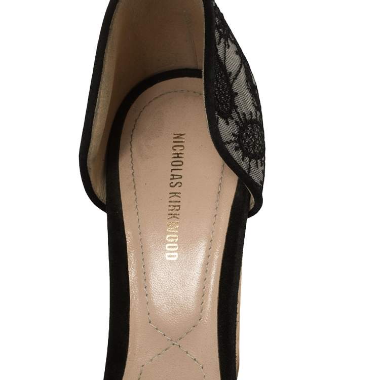 Pre Owned Nicholas Kirkwood Black Lace Maya Pearl Platform Ankle Strap Sandals Size 40