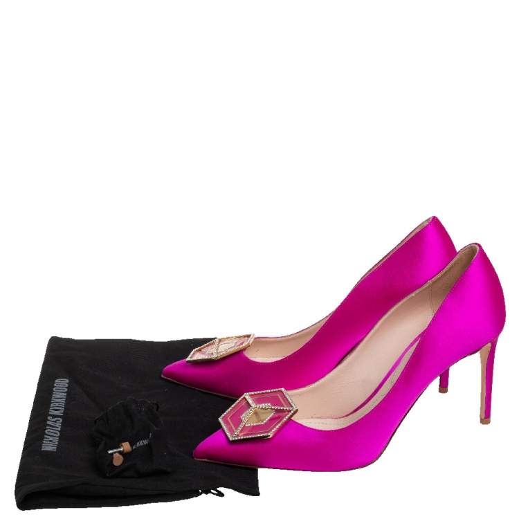 Pre Owned Nicholas Kirkwood Pink Satin Eden Pointed Toe Pumps Size 40.5