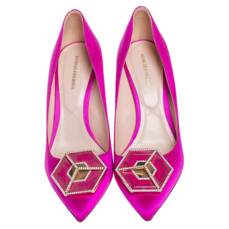 Pre Owned Nicholas Kirkwood Pink Satin Eden Pointed Toe Pumps Size 40.5