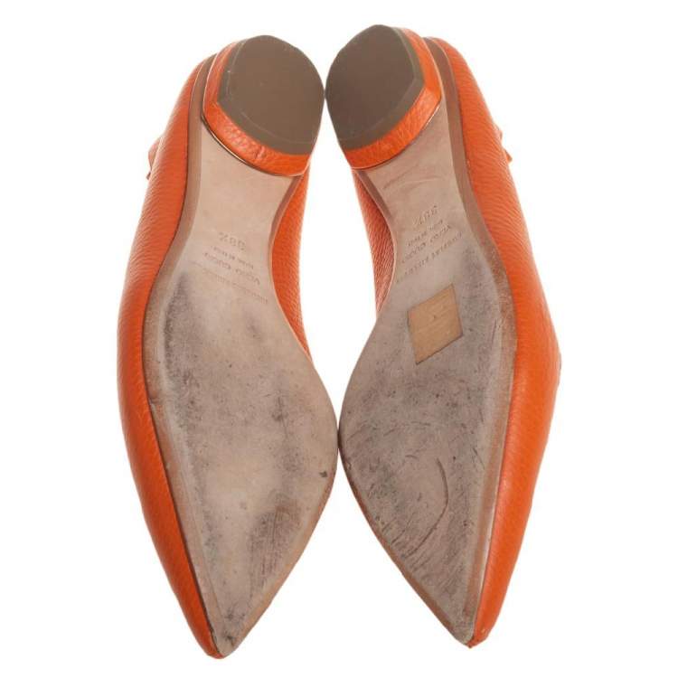 Pre Owned Nicholas Kirkwood Orange Leather Beya Pointed Toe Loafers Size 38.5