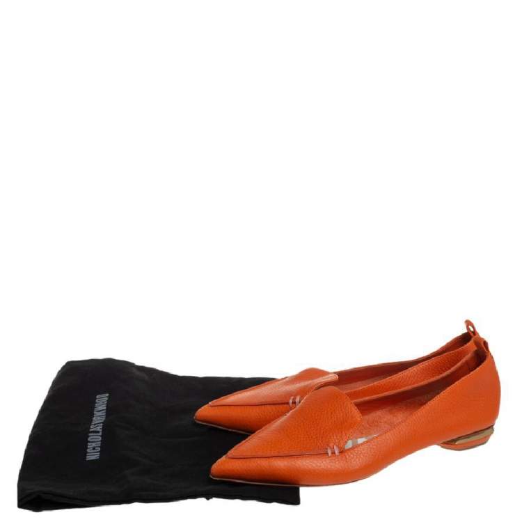 Pre Owned Nicholas Kirkwood Orange Leather Beya Pointed Toe Loafers Size 38.5