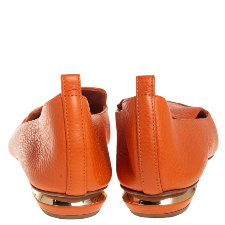 Pre Owned Nicholas Kirkwood Orange Leather Beya Pointed Toe Loafers Size 38.5