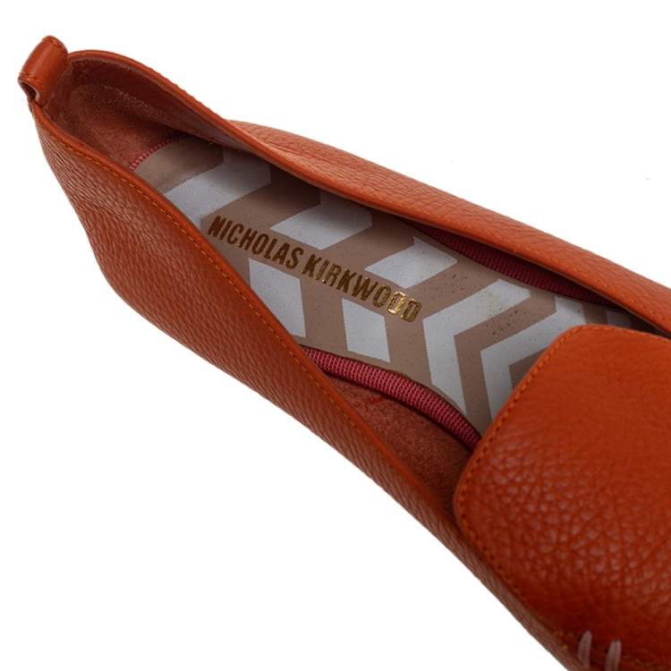 Pre Owned Nicholas Kirkwood Orange Leather Beya Pointed Toe Loafers Size 38.5