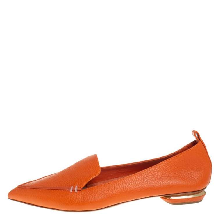 Pre Owned Nicholas Kirkwood Orange Leather Beya Pointed Toe Loafers Size 38.5