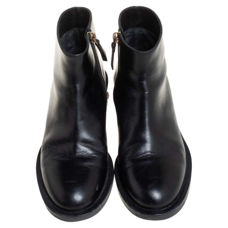 Pre Owned Nicholas Kirkwood Black Leather Faux Pearl Embellished Ankle Boots Size 36.5