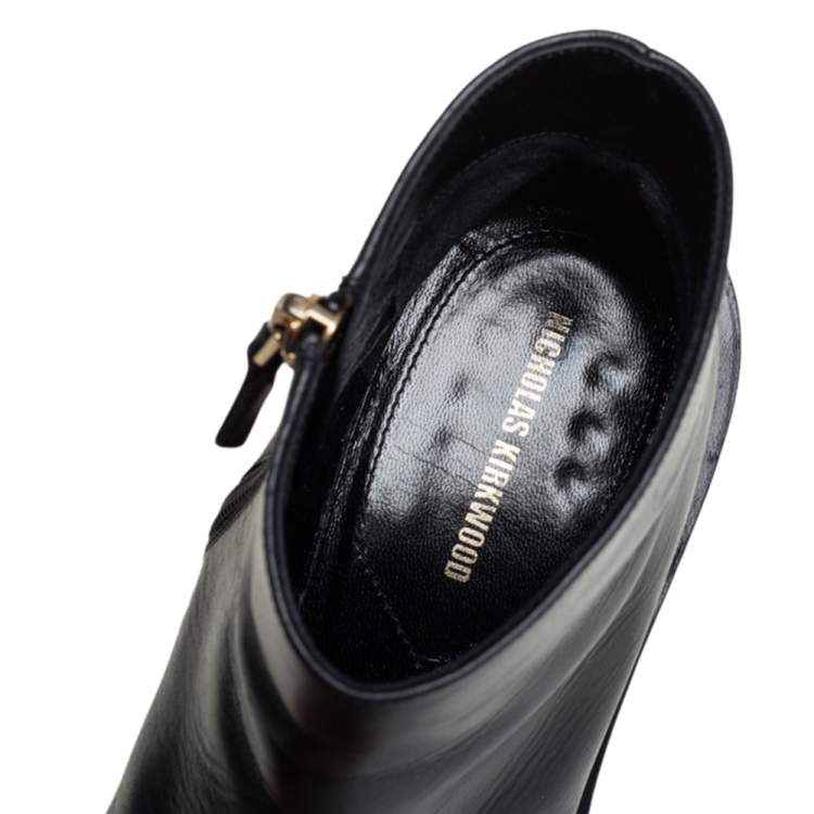 Pre Owned Nicholas Kirkwood Black Leather Faux Pearl Embellished Ankle Boots Size 36.5