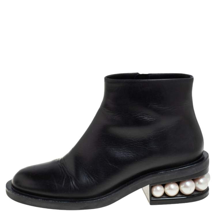 Nicholas Kirkwood Black Leather Embellished Ankle Boots Size 41