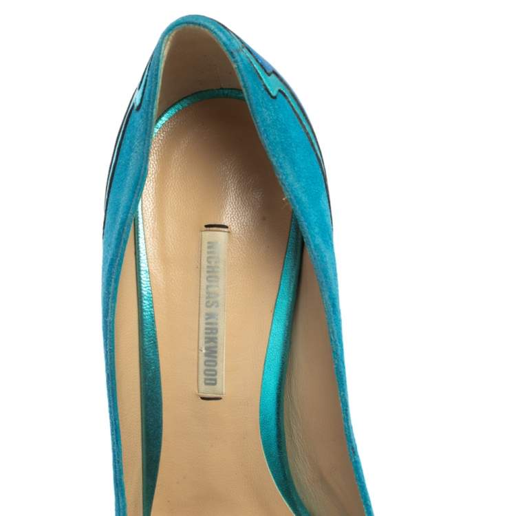 Pre Owned Nicholas Kirkwood Blue Suede And Leather Platform Pumps Size 36.5