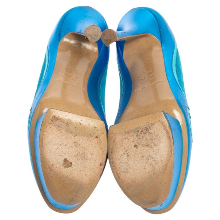 Pre Owned Nicholas Kirkwood Blue Suede And Leather Platform Pumps Size 36.5
