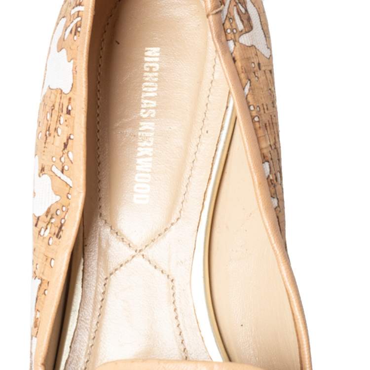 Pre Owned Nicholas Kirkwood Beige/White Cork And Fabric Pointed Toe Slip On Sneakers Size 39