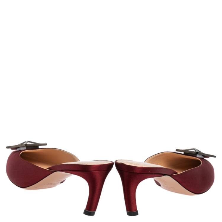 Pre Owned Nicholas Kirkwood Burgundy Satin Eden Crystal Embellished Mules Size 38