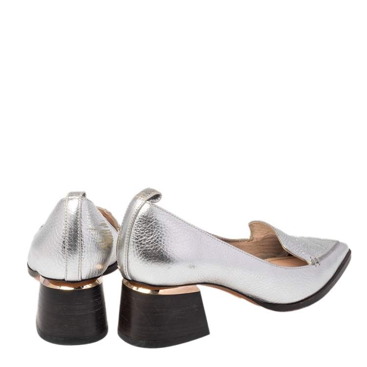 Pre Owned Nicholas Kirkwood Silver Leather Beya Block Heel Pumps Size 38