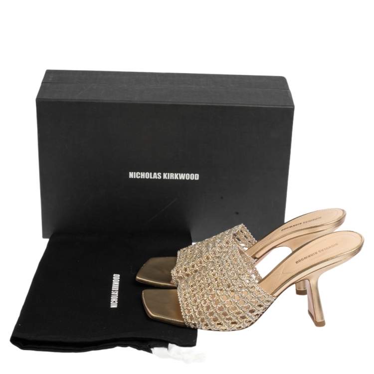 Pre Owned Nicholas Kirkwood Gold/Silver Woven Fabric Alba Mule Sandals Size 41