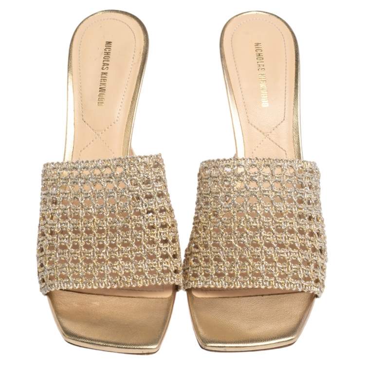 Pre Owned Nicholas Kirkwood Gold/Silver Woven Fabric Alba Mule Sandals Size 41