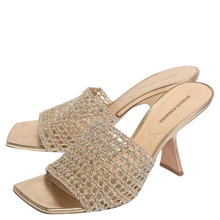 Pre Owned Nicholas Kirkwood Gold/Silver Woven Fabric Alba Mule Sandals Size 41