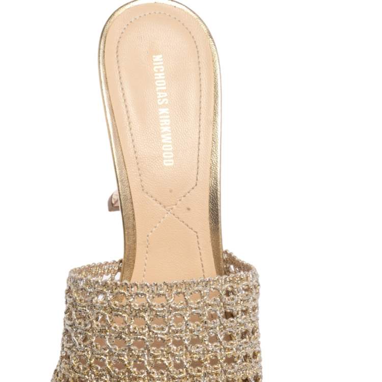Pre Owned Nicholas Kirkwood Gold/Silver Woven Fabric Alba Mule Sandals Size 41