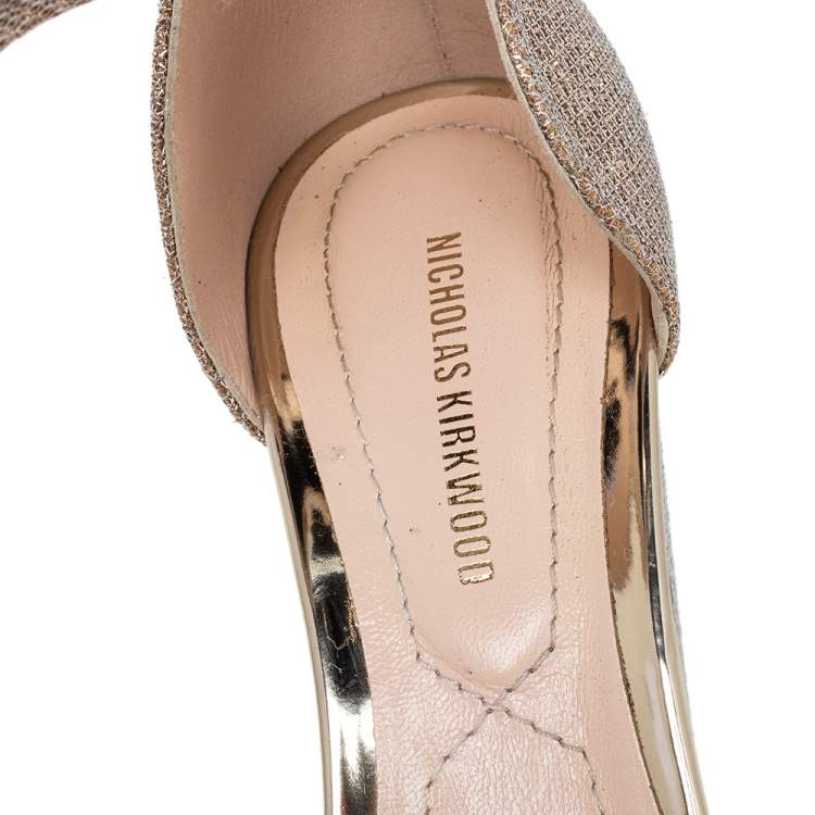 Pre Owned Nicholas Kirkwood Gold Lurex Fabric And Glitter Platform Ankle Strap Sandals Size 36