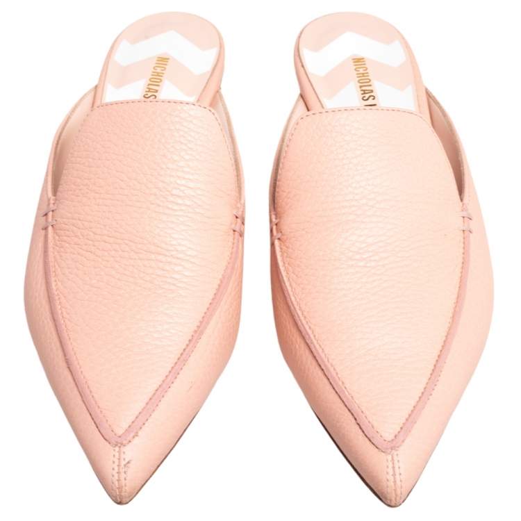 Pre Owned Nicholas Kirkwood Beige Leather Beya Pointed Toe Flats Size 38