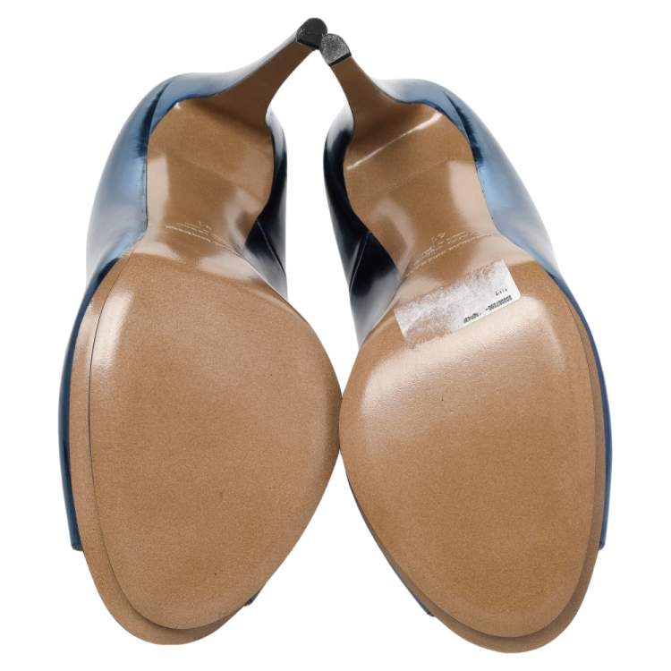 Pre Owned Nicholas Kirkwood Blue Leather Peep Toe Pumps Size 41