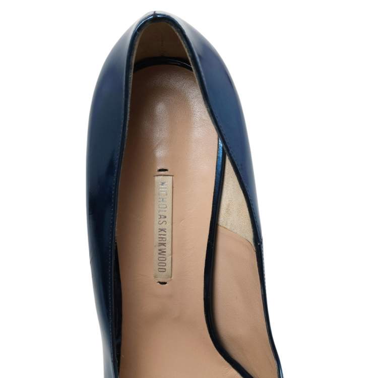 Pre Owned Nicholas Kirkwood Blue Leather Peep Toe Pumps Size 41